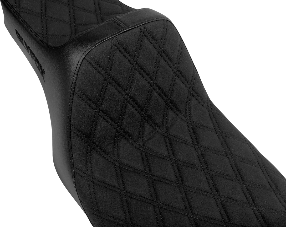 Slyfox High Noon Seat – Double Diamond – Black Logo – Black Stitch – FLH/FLT '97-'07 – view 2