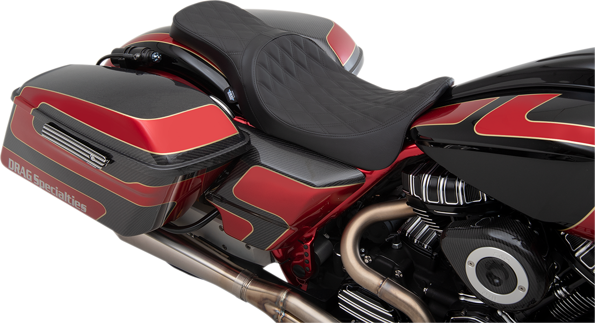 Drag Specialties Predator 2-Up Seat – Double Diamond – Black Stitching – FL '08-'23 – view 3
