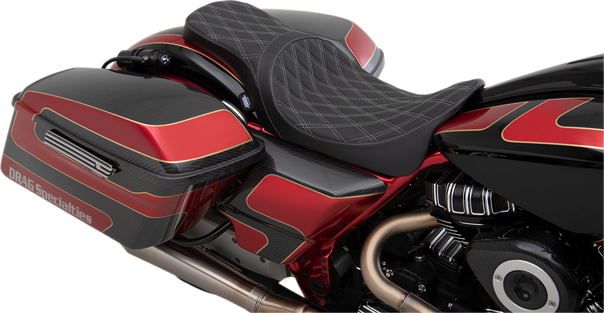 Drag Specialties Predator 2-Up Seat – Double Diamond – Silver Stitching – FL '08-'23 – view 3