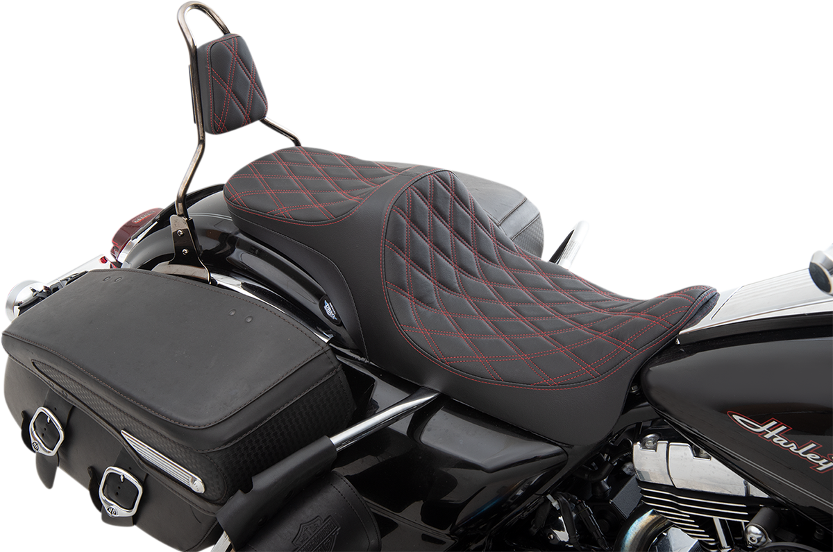 Drag Specialties Predator III 2-Up Seat – Double Diamond – Red Thread – FL '08-'23 – view 2