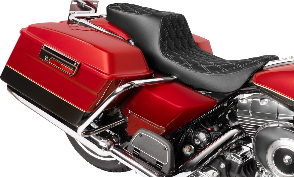 Drag Specialties Predator 2-Up Seat – Vinyl – Double Diamond – Silver Stitching- w/o Backrest – FL '97-'07 – view 3