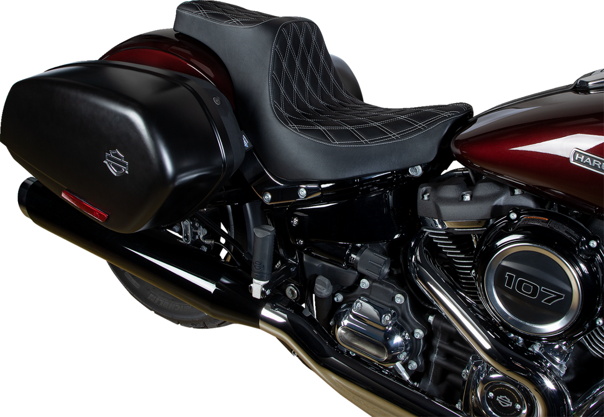 Drag Specialties Predator III 2-Up Seat – Vinyl – Double Diamond – Silver Stitching – FL/FX '18-'24 – view 2