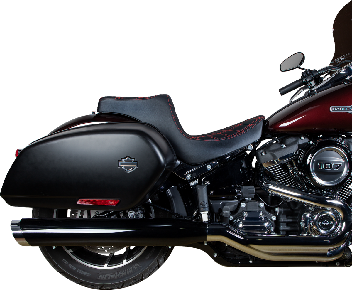 Drag Specialties Predator III 2-Up Seat – Vinyl – Double Diamond – Red Stitching – FL/FX '18-'24 – view 3