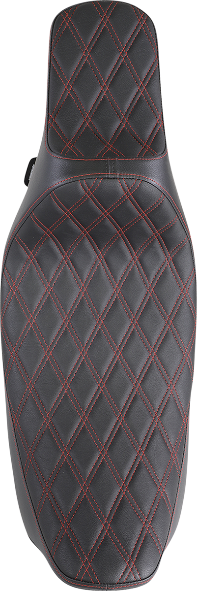 Drag Specialties Extended Reach Predator III Seat – Double Diamond – Black w/ Red Stitching – FL '99-'07 – view 2