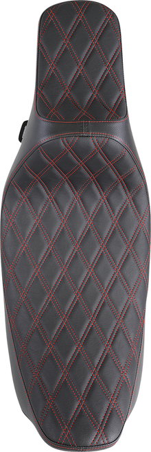 Drag Specialties Extended Reach Predator III Seat – Double Diamond – Black w/ Red Stitching – FL '99-'07 – view 2