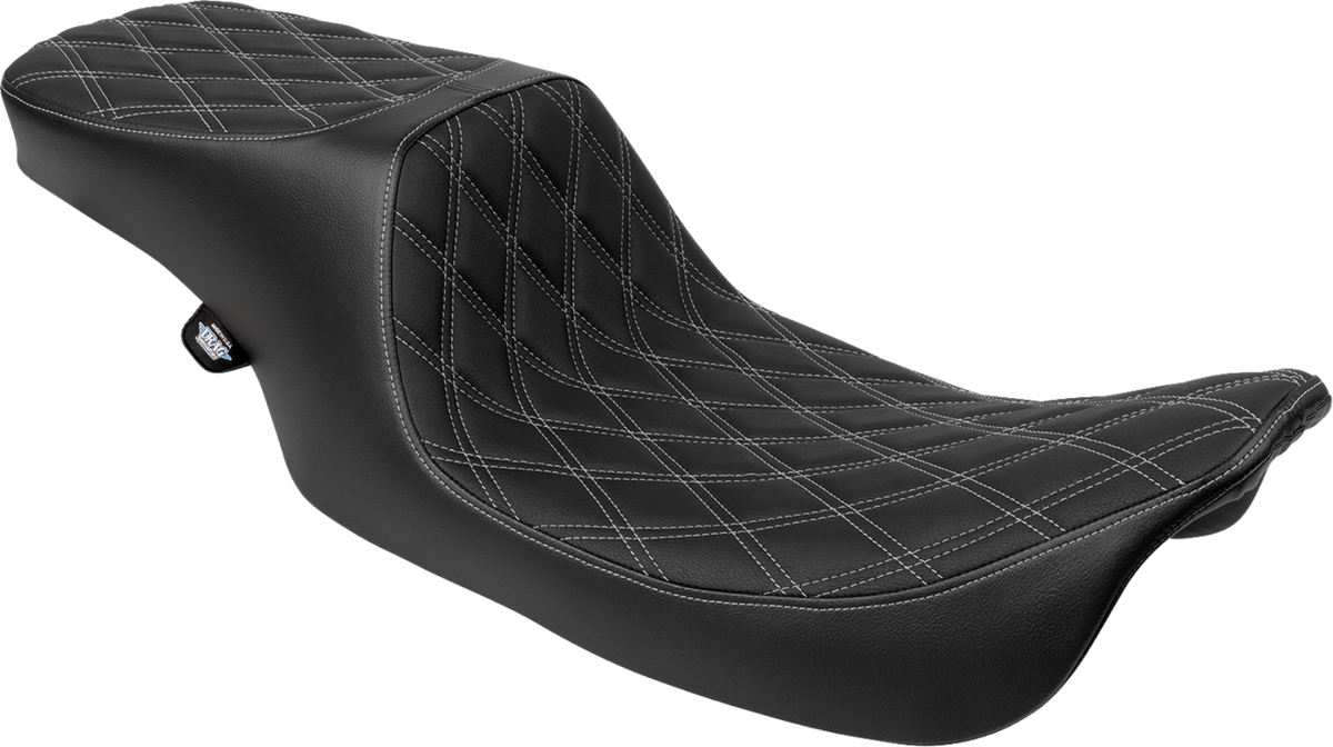 Drag Specialties Predator 2-Up Seat – Vinyl – Double Diamond – Silver Stitching- w/o Backrest – FL '97-'07