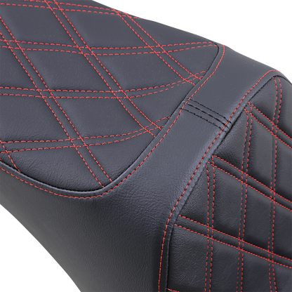 Drag Specialties Predator III 2-Up Seat – Vinyl – Double Diamond – Red Stitching – Softail '06-'17 – view 2
