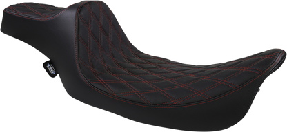 Drag Specialties Extended Reach Predator III Seat – Double Diamond – Black w/ Red Stitching – FL '99-'07