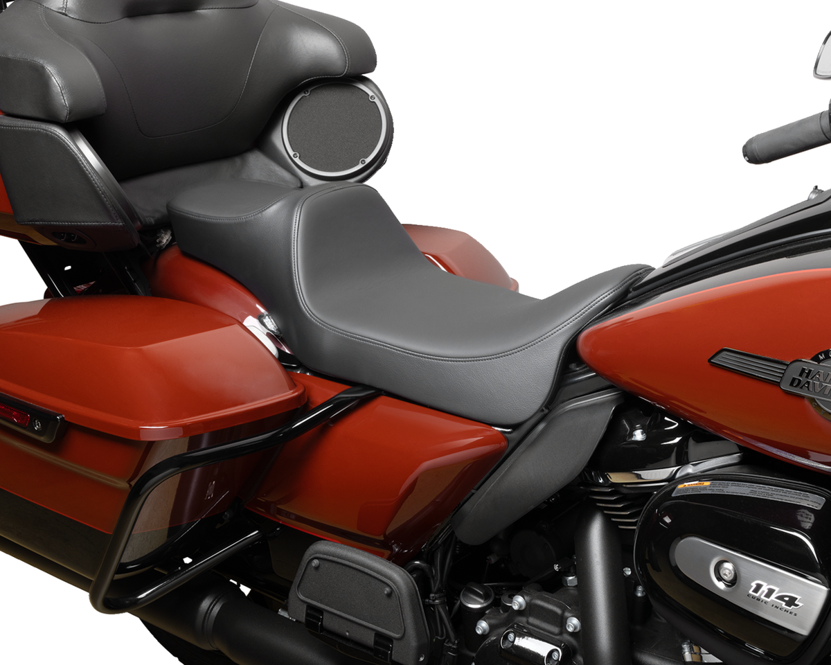 Drag Specialties Predator III Seat – Extended Reach – Smooth – Black Solar Leather – FLH/FLT '08-'24 – view 2