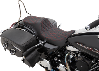 Drag Specialties Predator III 2-Up Seat – Double Diamond – Red Thread – FL '08-'23