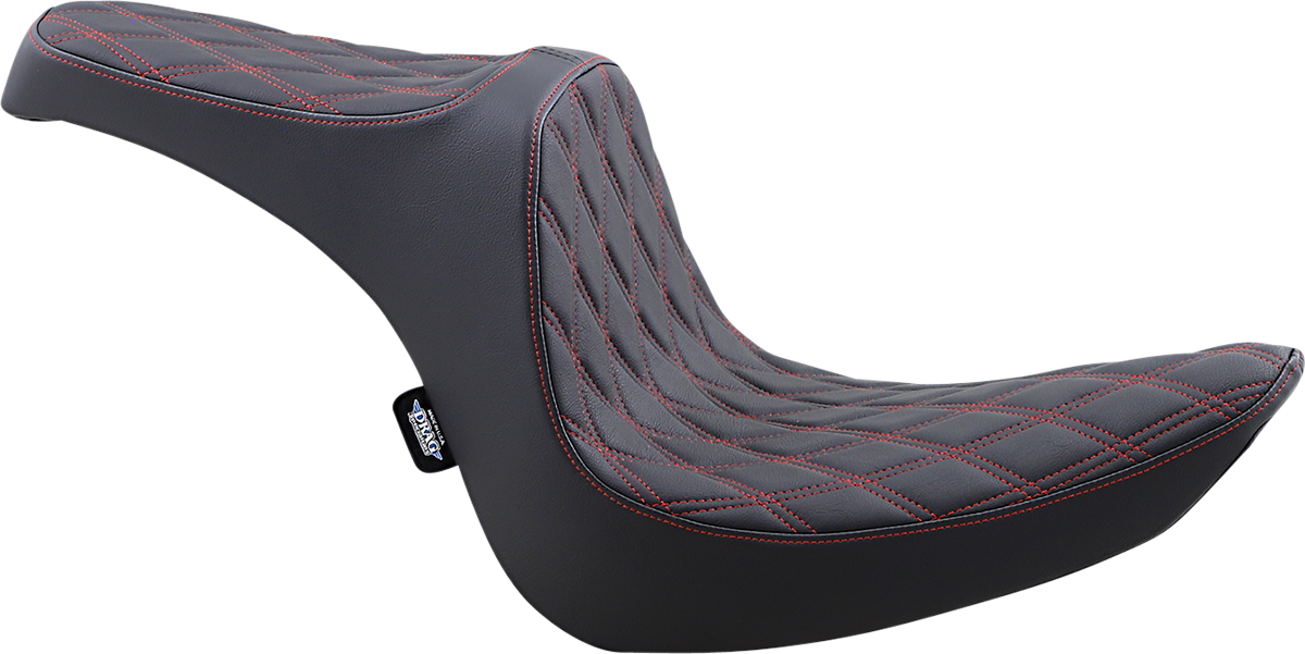 Drag Specialties Predator III 2-Up Seat – Vinyl – Double Diamond – Red Stitching – Softail '06-'17