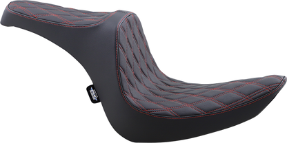 Drag Specialties Predator III 2-Up Seat – Vinyl – Double Diamond – Red Stitching – Softail '06-'17