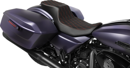 Drag Specialties Performance Predator 2-Up Seat – Extended Reach – Vinyl – Red Double Diamond Stitch – view 3