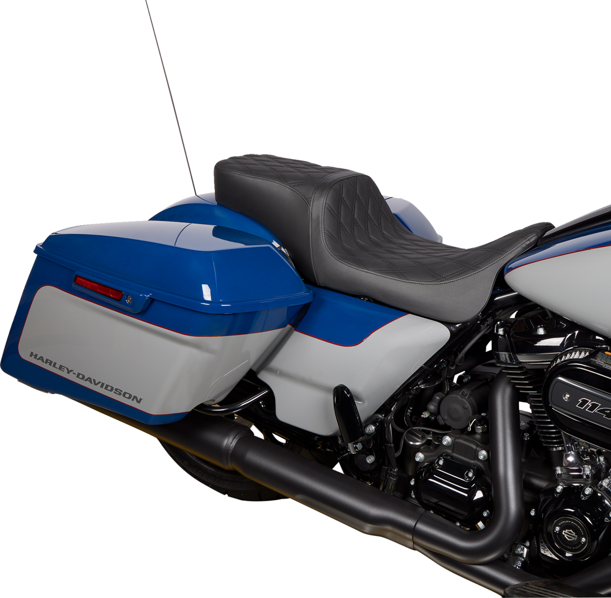 Drag Specialties Predator 2-Up Seat – Vinyl – Double Diamond Black Stitch – w/o Backrest – FL '08-'23