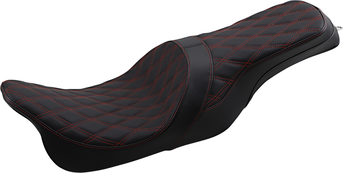 Drag Specialties Forward Positioned Predator 2-Up Seat – Double Diamond – Red Stitched – FL '08-'23