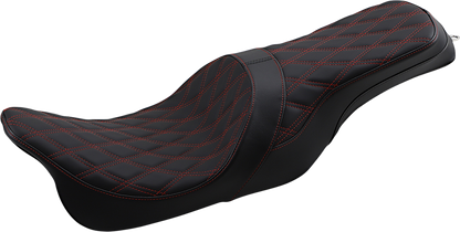 Drag Specialties Forward Positioned Predator 2-Up Seat – Double Diamond – Red Stitched – FL '08-'23
