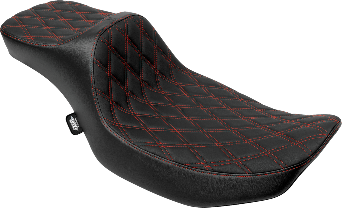 Drag Specialties Extended Reach Predator III Seat – Double Diamond – Red Stitching – Vinyl – FLH/FLT '23-'24