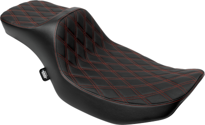 Drag Specialties Extended Reach Predator III Seat – Double Diamond – Red Stitching – Vinyl – FLH/FLT '23-'24
