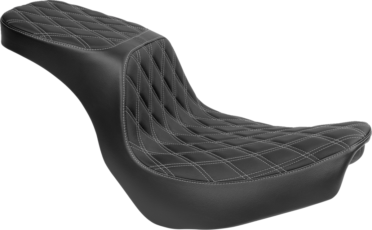 Drag Specialties Predator 2-Up Seat – Vinyl – Double Diamond – Silver Stitching – FLSB/FXLRS '18-'24