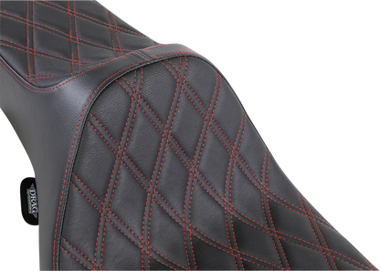 Drag Specialties Extended Reach Predator III Seat – Double Diamond – Black w/ Red Stitching – FL '99-'07 – view 3
