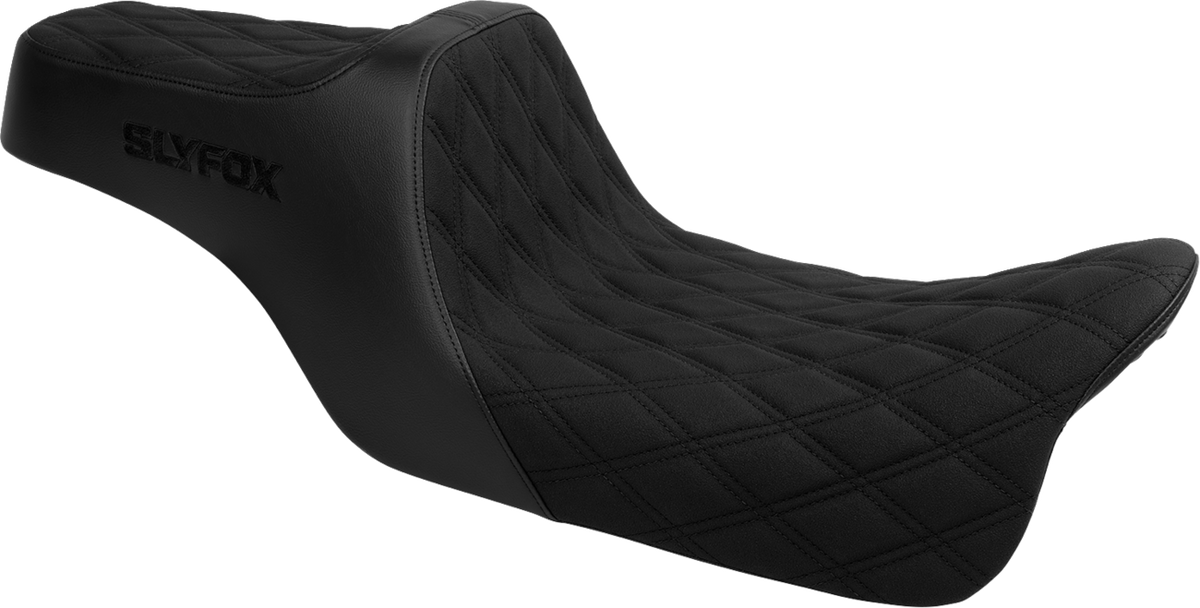 Slyfox High Noon Seat – Double Diamond – Black Logo – Black Stitch – FLH/FLT '08-'25 – view 2
