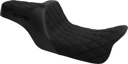 Slyfox High Noon Seat – Double Diamond – Black Logo – Black Stitch – FLH/FLT '08-'25 – view 2