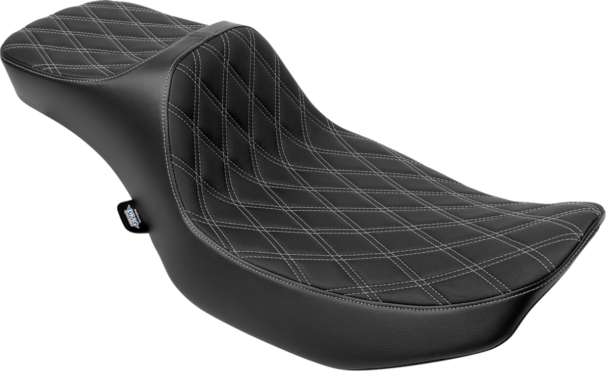 Drag Specialties Extended Reach Predator III Seat – Double Diamond – Silver Stitching – Vinyl – FLH/FLT '23-'24