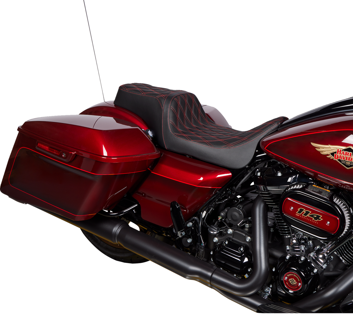Drag Specialties Predator 1Up Seat – Vinyl – Double Diamond Red Stitch – FLH '08-'23 – view 3