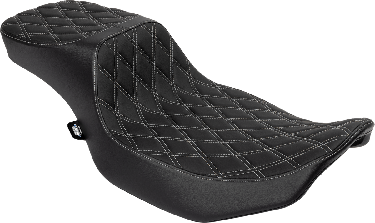 Drag Specialties Performance Predator 2-Up Seat – Extended Reach – Vinyl – Silver Double Diamond Stitch