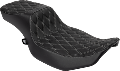 Drag Specialties Performance Predator 2-Up Seat – Extended Reach – Vinyl – Silver Double Diamond Stitch