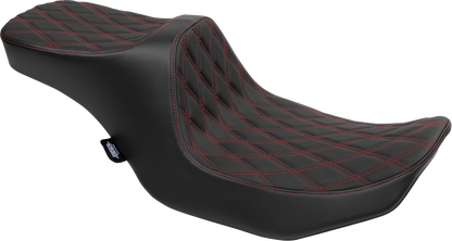 Drag Specialties Predator III 2-Up Seat – Vinyl – Double Diamond – Red Stitching – FLT/FLH '23-'24