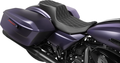 Drag Specialties Performance Predator 2-Up Seat – Extended Reach – Vinyl – Silver Double Diamond Stitch – view 3