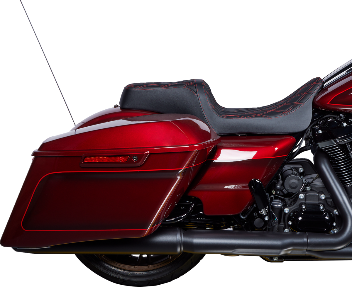 Drag Specialties Predator 1Up Seat – Vinyl – Double Diamond Red Stitch – FLH '08-'23 – view 2