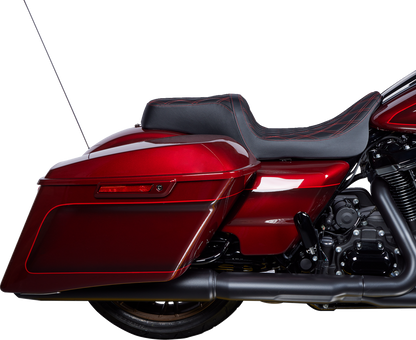 Drag Specialties Predator 1Up Seat – Vinyl – Double Diamond Red Stitch – FLH '08-'23 – view 2