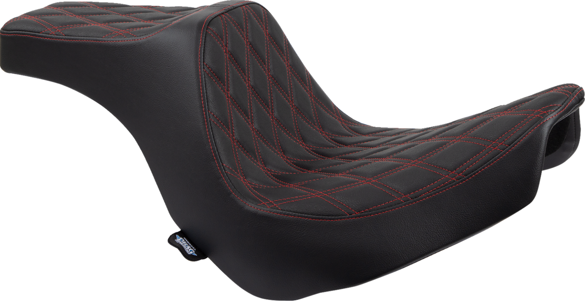 Drag Specialties Predator III 2-Up Seat – Vinyl – Double Diamond – Red Stitching – FL/FX '18-'24