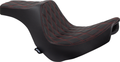 Drag Specialties Predator III 2-Up Seat – Vinyl – Double Diamond – Red Stitching – FL/FX '18-'24