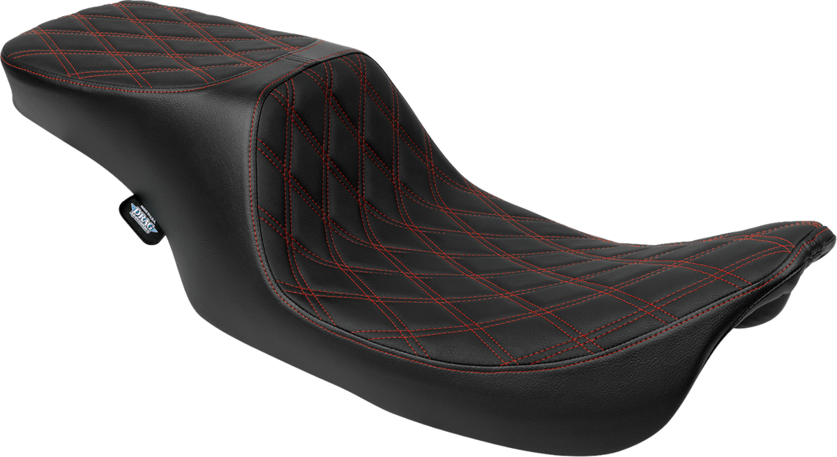 Drag Specialties Predator 2-Up Seat – Vinyl – Double Diamond – Red Stitching – w/o Backrest – FL '97-'07