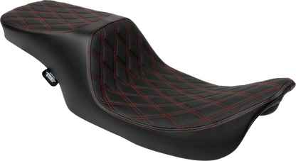 Drag Specialties Predator 2-Up Seat – Vinyl – Double Diamond – Red Stitching – w/o Backrest – FL '97-'07