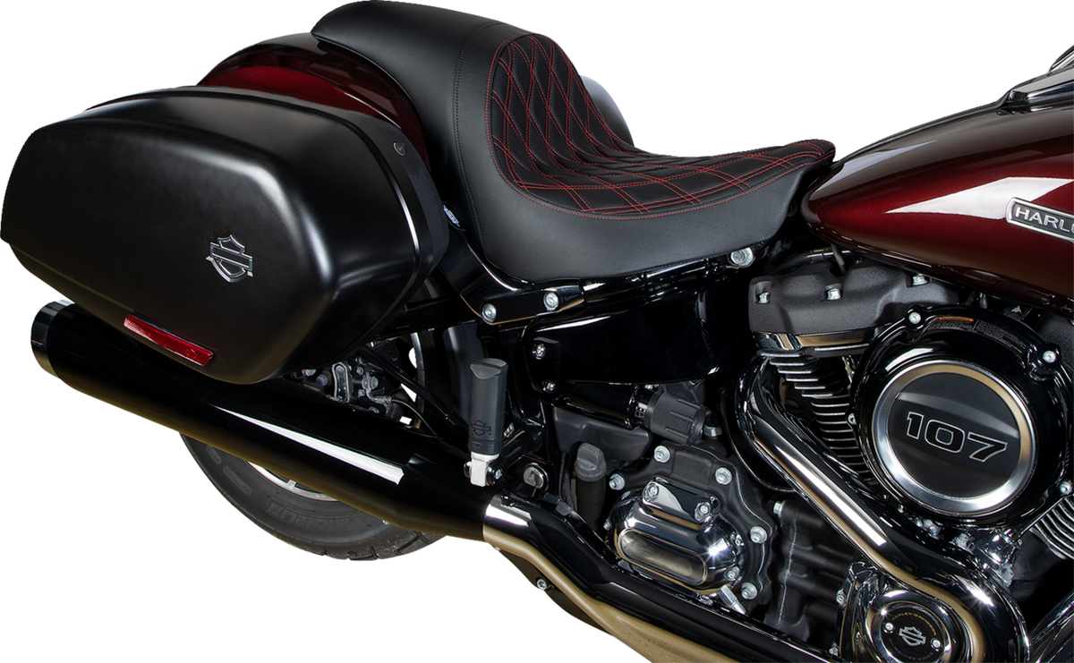 Drag Specialties Predator Seat – Double Diamond w/ Red Sitching – Vinyl – FLSB/FXLR '18-'23 – view 2