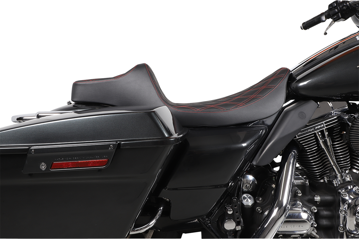 Drag Specialties Extended Reach Predator III Seat – Double Diamond – Black w/ Red Stitching – FL '99-'07 – view 5