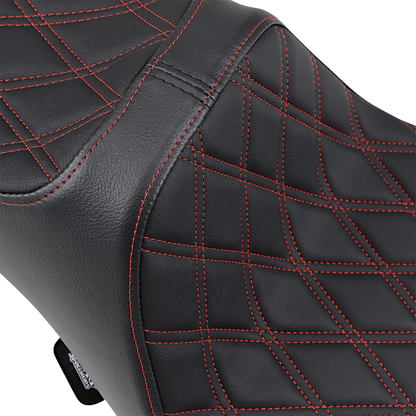 Drag Specialties Predator III Seat – Extended Reach – Double Diamond – Red Stitched – FL '08-'23 – view 2