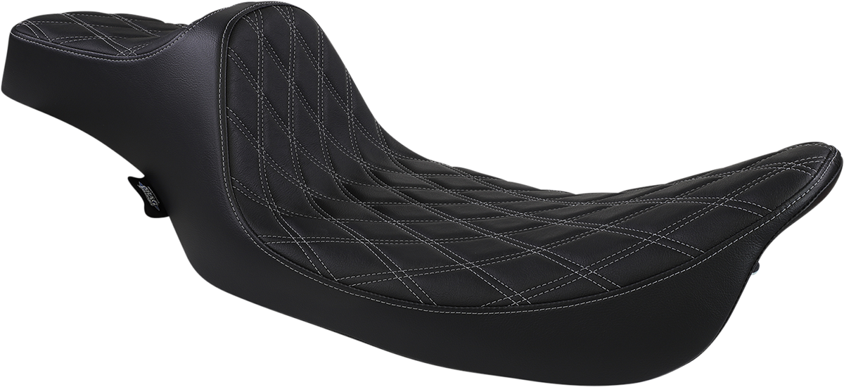Drag Specialties Extended Reach Predator III Seat – Double Diamond – Black w/ Silver Stitching – FL '99-'07