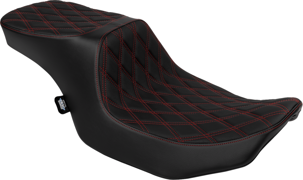 Drag Specialties Predator 2-Up Seat – Vinyl – Double Diamond Red Stitch – w/o Backrest – FLT/FLH '23-'24