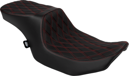 Drag Specialties Predator 2-Up Seat – Vinyl – Double Diamond Red Stitch – w/o Backrest – FLT/FLH '23-'24