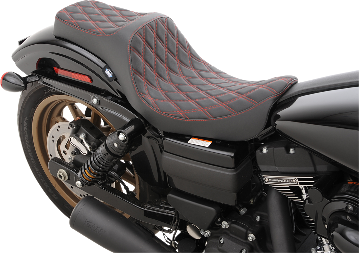 Drag Specialties Predator III Seat – Double Diamond – Red Stitching – FXD/FLD '06-'17