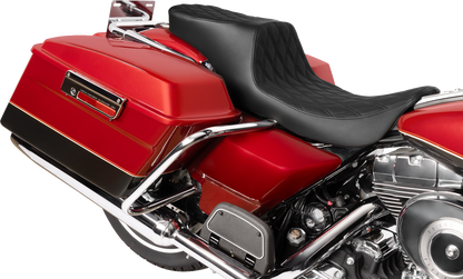 Drag Specialties Predator 2-Up Seat – Vinyl – Double Diamond – Black Stitching- w/o Backrest – FL '97-'07