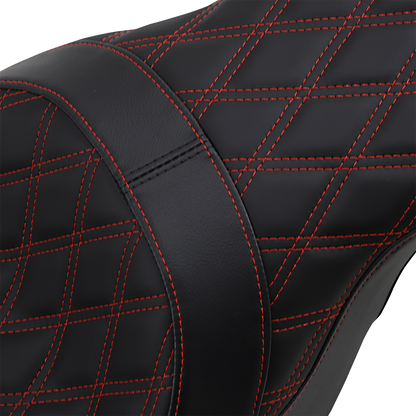 Drag Specialties Forward Positioned Predator 2-Up Seat – Double Diamond – Red Stitched – FL '08-'23 – view 2