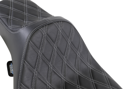 Drag Specialties Extended Reach Predator III Seat – Double Diamond – Black w/ Silver Stitching – FL '99-'07 – view 3