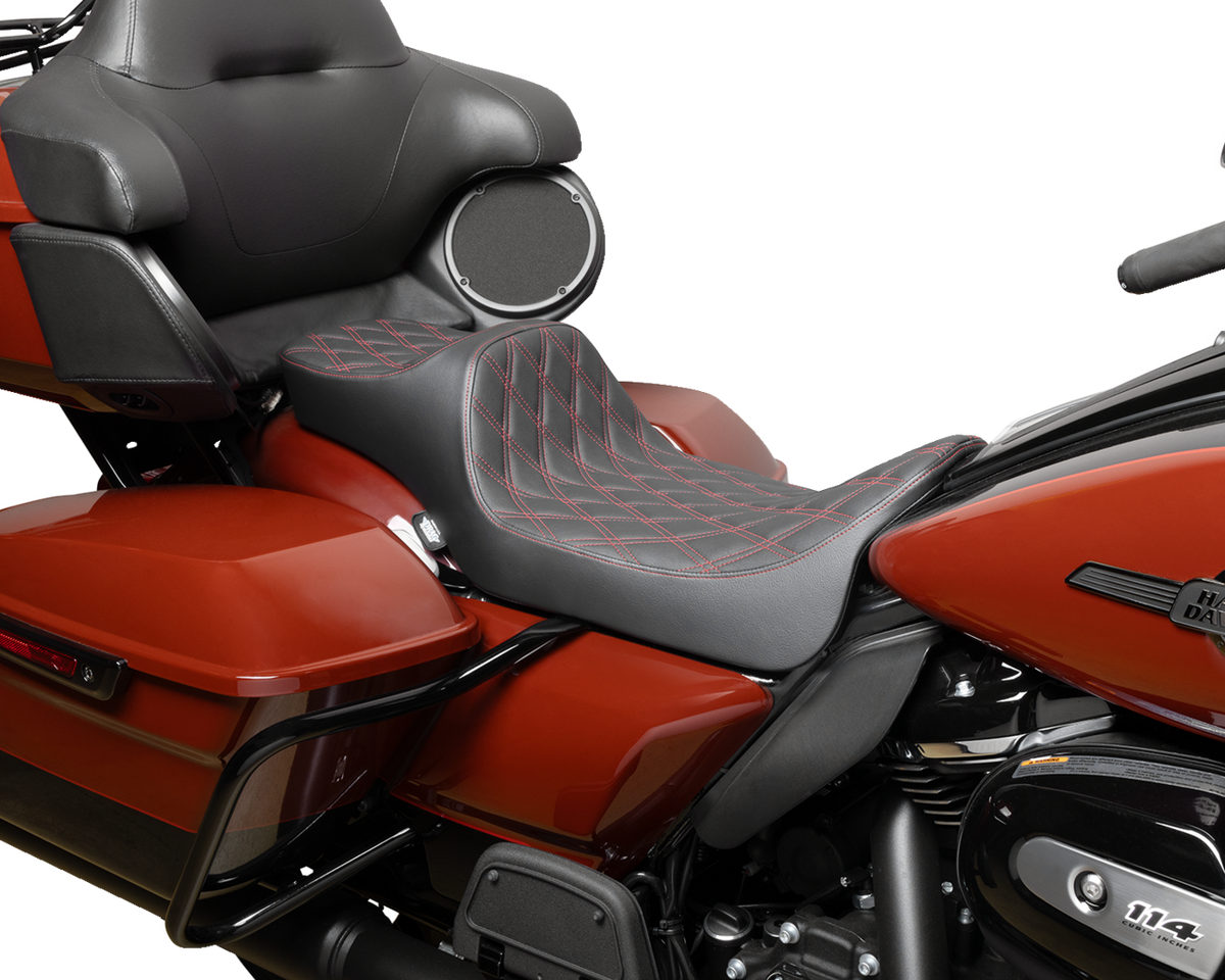Drag Specialties Predator III Seat – Extended Reach – Double Diamnd – Red Stitching – FLH/FLT '08-'24 – view 2