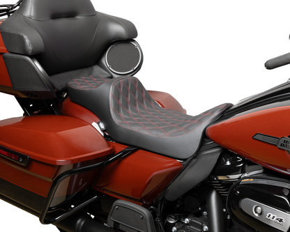 Drag Specialties Predator III Seat – Extended Reach – Double Diamnd – Red Stitching – FLH/FLT '08-'24 – view 2